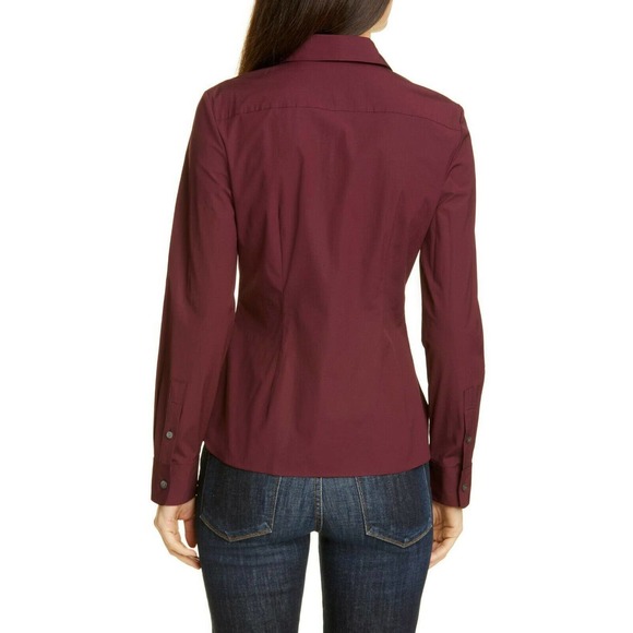 Theory Classic Fitted Stretch Cotton Collar Dress Shirt Women Petite Maroon $225 - Picture 2 of 5